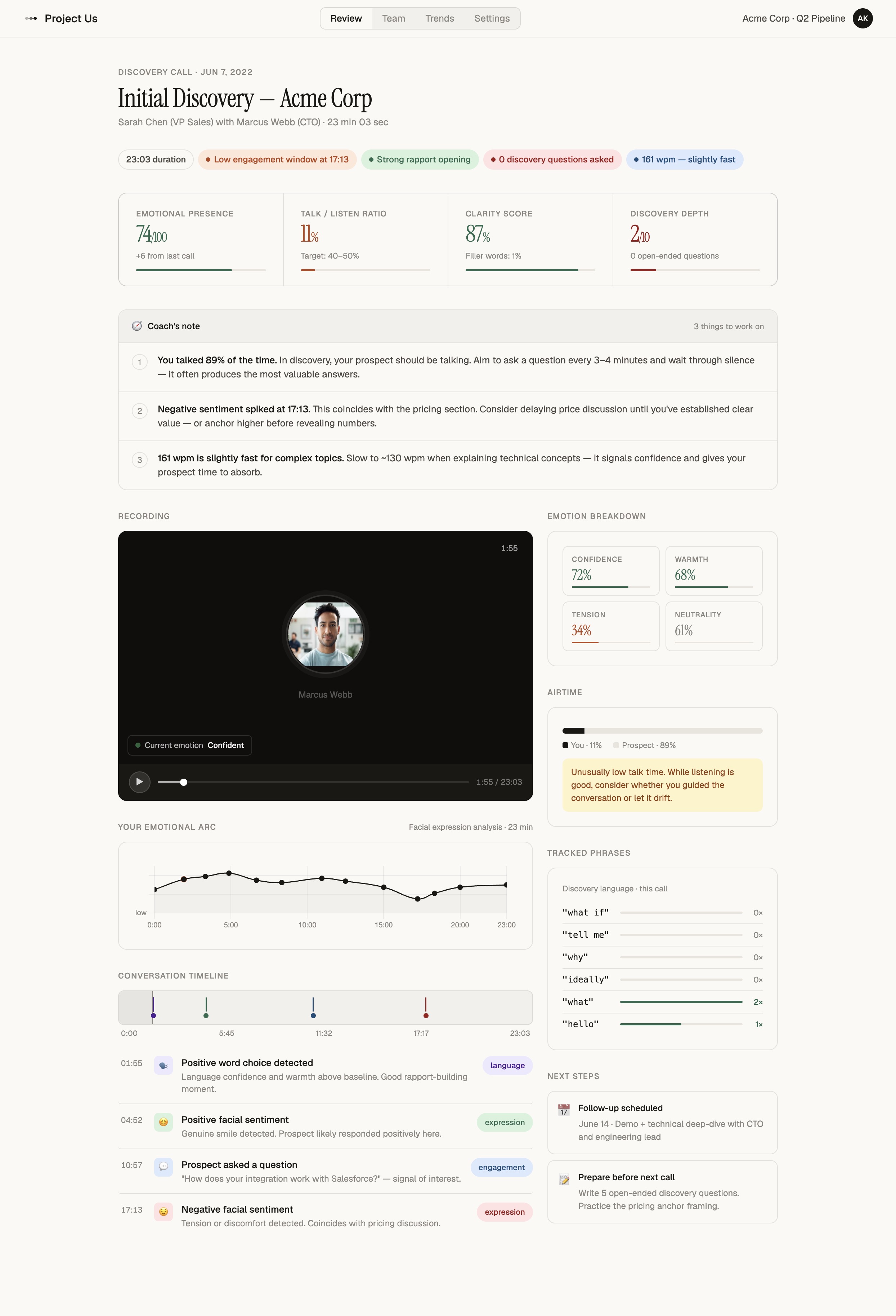project us — coaching interface